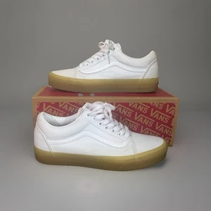 Vans Old Skool Womens Sz7 White Canvas Gum Soles Sk8 Low Top Shoes 721454 LNC - Picture 1 of 9