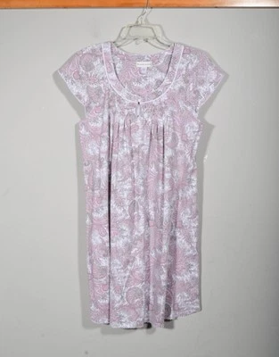 Camisola Miss Elaine 100% algodão rosa paisley manga curta tamanho M - Imagem 1 de 3