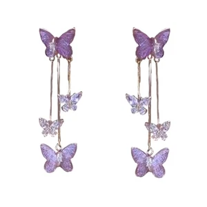 Beautiful Long Tassels Earrings In Purple Butterfly Design For Dates Gatherings - Picture 1 of 8