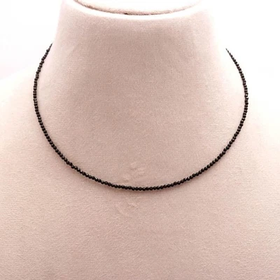 Collar de piedras preciosas de turmalina negra de 2-2,5 mm Rondelle cuentas facetadas 18" Foto 1 de 4