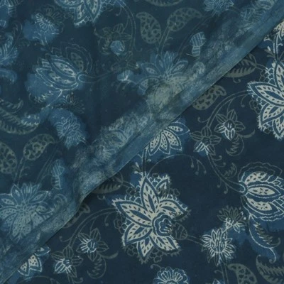 Indian 20 Yard Hand Block Indigo Print 100% Cotton Dressmaking Craft Fabric - Image 1 of 4