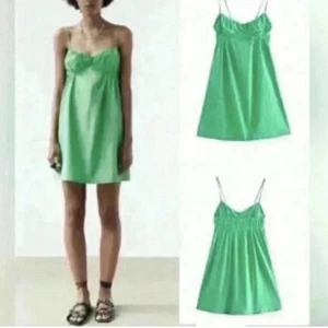 Zara Dress Womens L Kelly Green Sleeveless Strappy Babydoll Bubble Sundress Knee - Picture 1 of 10