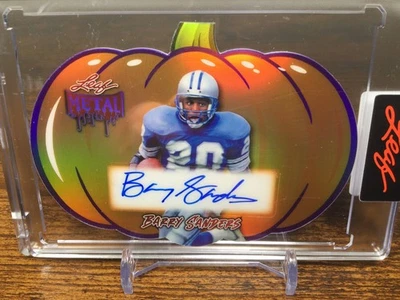 2025 Hoja Metal Halloween Púrpura Prismática Calabaza Barry Sanders #'d 2/13 Leones Foto 1 de 3