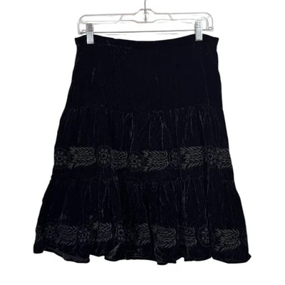 Falda caprichosa vintage de terciopelo negro bordada en capas hasta la rodilla talla 6 Y2K Foto 1 de 4