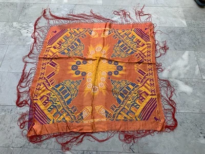 4x4 1950s Vintage Taj Mahal Silk Stain Piano Shawl Woman Floral Scarf 106x106 cm - Image 1 of 4