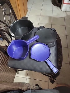 Pampered Chef 2 & 1 Qt Black & Blue Micro Cookers Microwave Rice Steamer Set 2 - Picture 1 of 3