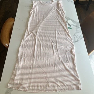 Carve Designs Womens Large T Shirt Maxi Dress Ivory Organic Cotton Blend Stripe - Picture 1 of 16