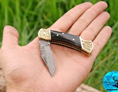 NAVAJA DE BOLSILLO PLEGABLE DE ACERO DAMASCO FORJADO HECHA A MEDIDA 3" EDC BLOQUEO TRASERO 1253 Foto 1 de 4