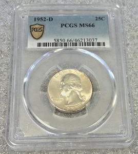 1952-D WASHINGTON SILVER QUARTER PCGS MS66 (3008) - Picture 1 of 8