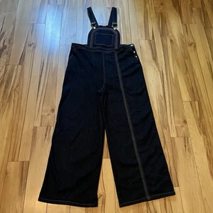 ModCloth 20W Rainbow With Me Wide Leg Jeans Latzhose Latz Denim Dunkelblau Retro - Bild 1 von 14