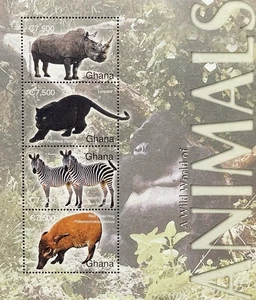 GHANA WILD ANIMALS STAMP SHEET 2004 MNH WILDLIFE RHINO ZEBRA LEOPARD HOG GORILLA - Picture 1 of 1