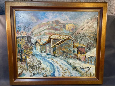 Tableau peinture huile sur toile paysage de montagne neige signé Ph. Mellot ? - Photo 1/4