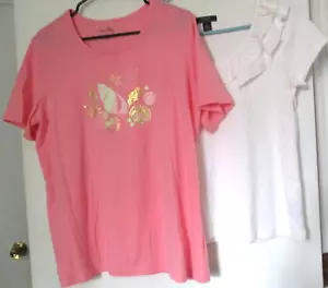 2 Women's Short Sleeve Sleeve Tops Size Large ~ Chaps & Coral Bay - Picture 1 of 11