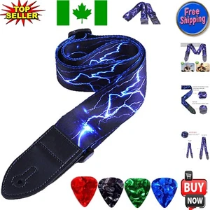 Sturdy Leather-End Guitar Strap, Adjustable Length for All Guitars - Blue Light - Foto 1 di 8