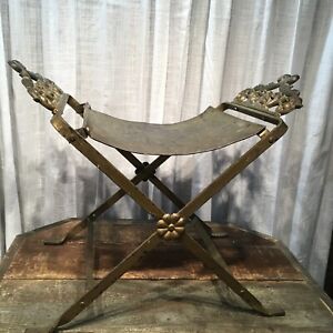 ANTIQUE METAL IRON VANITY DRESSING TABLE BENCH GREAT PATINA 