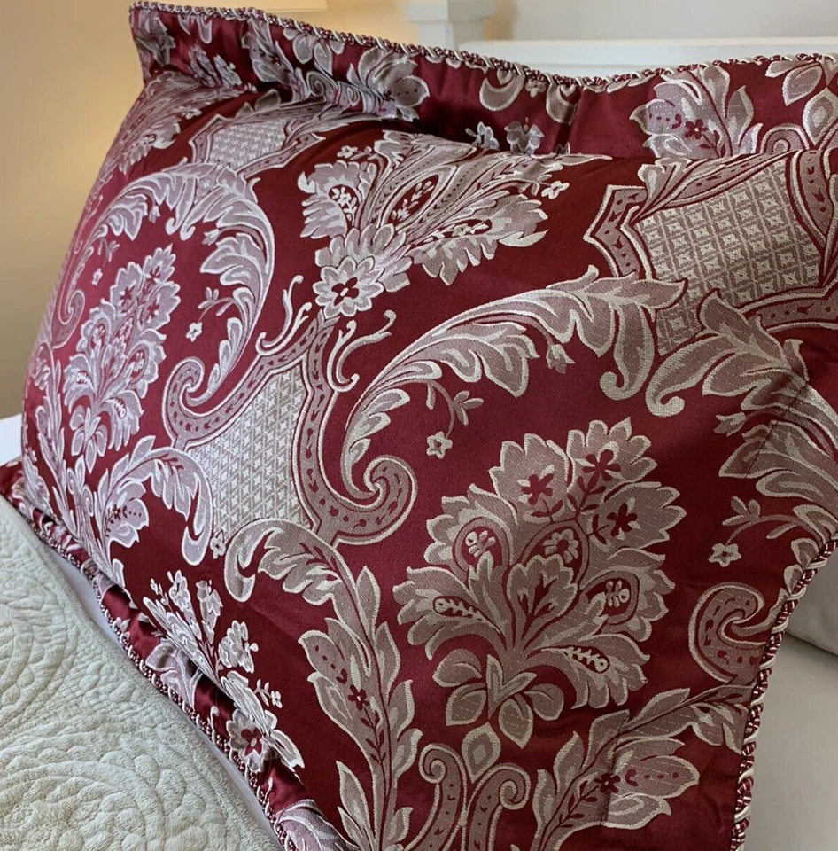 Luxury Large Woven Rectangle Cushion Cover Pillowcase Deep Red Wine Gold Braided - Image 1 of 4