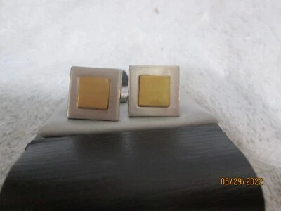 PERRY ELLIS SQUARE CUFFLINKS SILVER AND GOLD COLOR NEW IN BOX - Image 1 of 2