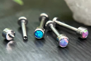 1pc Bezel Set Opal 16g Titanium Labret Monroe Stud Lip Ring Helix Ear Cartilage - Picture 1 of 7