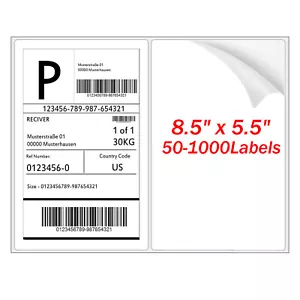 50-1000 Halber Bogen Versandetiketten Seite 8,5x5,5 Selbstklebend Rund 2 Pro Blatt - Bild 1 von 16