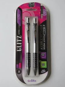 2 New GLITZ Series Ballpoint Ink PENS ~ Grafix Easy Flow G Line Black & Blue Ink - Imagen 1 de 3