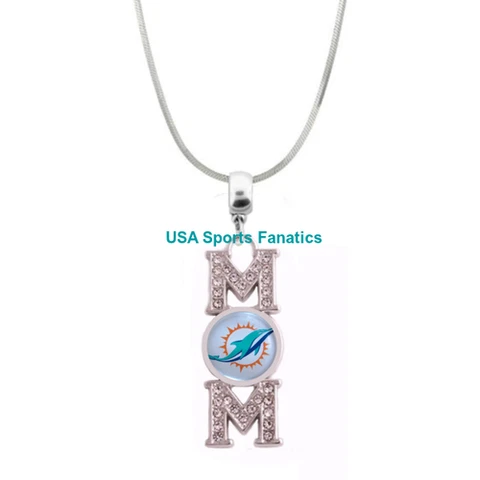 NFL - Miami Dolphins 925 Sterling Silver MOM Pendant Necklace W/Rhinestones Cover