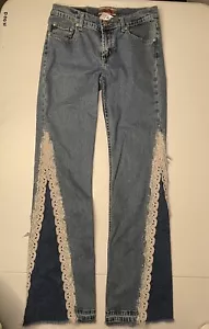 Z Cavaricci Women’s Jeans Customized Lace Leg Flare Sz. 7 Stretch - Picture 1 of 12