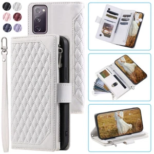 Samsung S20 FE/S20 Lite Luxury Rhombic Wallet Case,Leather Zipper Flip Card Case - Picture 1 of 44