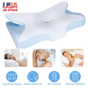 Memory Foam Pillow Neck Sleeping Support Pillow Pain Relief Pillow Soft Sleeper - Picture 1 of 15