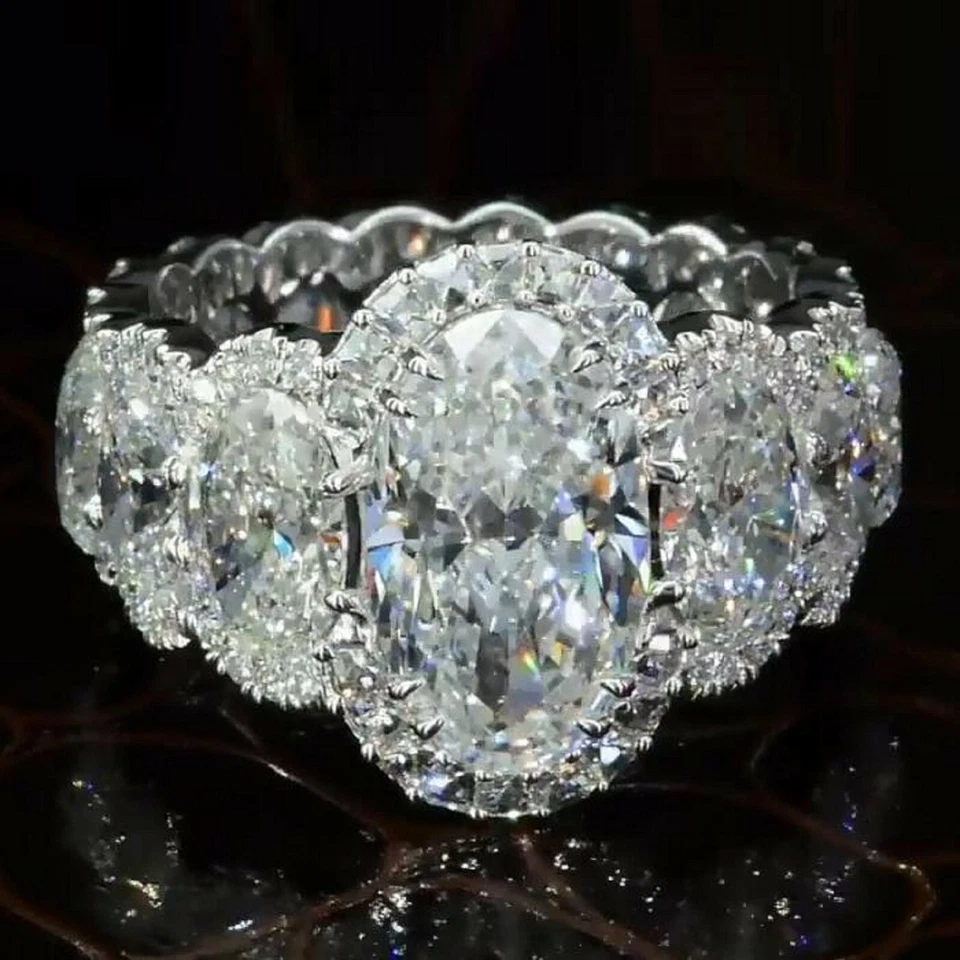 6.99Ct Oval Cut Moissanite Engagement Eternity Ring D/VVS1 14K White Gold Plated - Image 1 of 4
