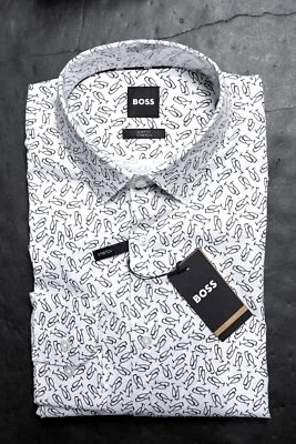 Camicia Da Uomo Slim Fit In Cotone Stretch Hugo Boss Hank Kent 46 18 - Immagine 1 di 4