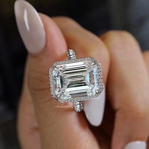 Anello di fidanzamento 13 CT smeraldo moissanite solitario matrimonio sposa oro bianco 14 kt - Foto 1 di 9