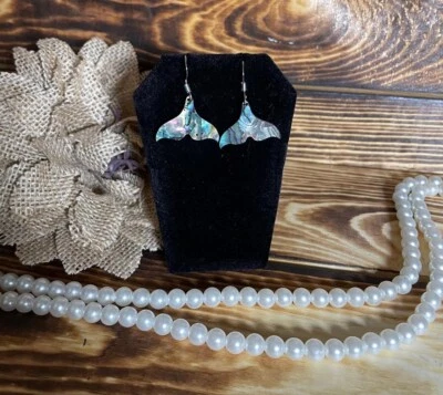 Pendientes de cola de sirena acrílicos con cáscara de abulón DULCES sin níquel - ganchos de plata Foto 1 de 3