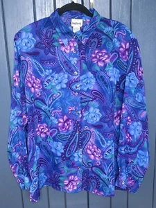 Camicetta vintage blu viola floreale paisley grande audace romanticismo boho festival - Foto 1 di 4