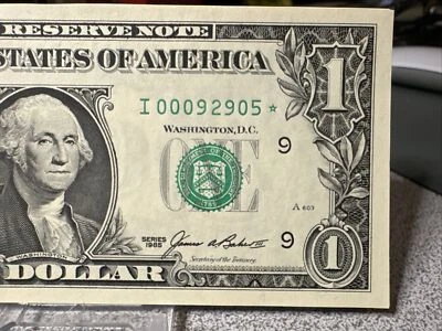 🤩 1985 STAR NOTE $1 DOLLAR BILL ( MINNEAPOLIS I )  LOW SERIAL NUMBER - UNC - Image 1 of 4