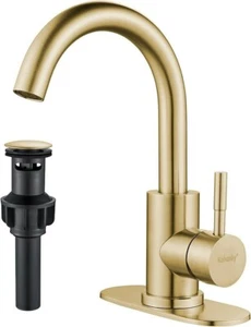 Bathroom Sink Faucet Single Hole Brushed Gold, Modern Single Handle Bathroom Fau - Picture 1 of 3