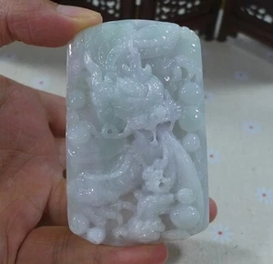 Cert'd Natural Type A Jadeite Jade Big Dragon Pendant 0114 - Picture 1 of 7