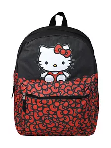 Hello Kitty Backpack 16" Sanrio Red Bows Girls Black - Picture 1 of 5
