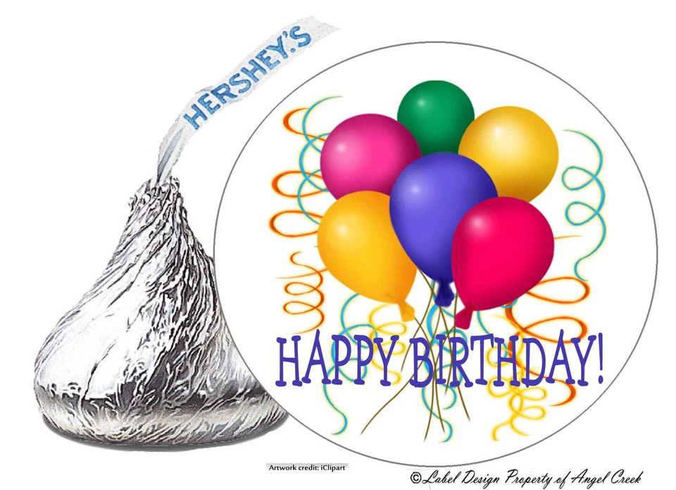 108 Globos Feliz Cumpleaños Fiesta Caramelos Favores Hershey Beso Etiquetas Besos Foto 1 de 1