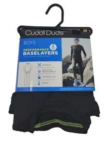 Cuddl Duds Black Boys 2 Piece Performance Base Layers Set M 8/10 - Picture 1 of 2