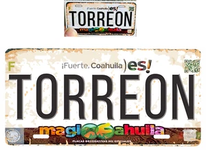 Set Torreon Coahuila Mexico Aluminum License Plate 6"x 12" and Sticker 2"x4" - Picture 1 of 2