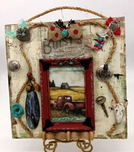 Handgefertigte einzigartige rustikale Bauernhof Kuh Mädchen Land 12" Holz Trödel Kunst Wanddekoration - Bild 1 von 14