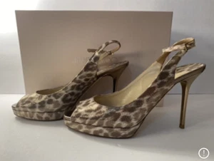 Zapatos de salón Jimmy Choo punta abierta tacones con cordones cuero brillante de leopardo 36,5/6 - Imagen 1 de 10