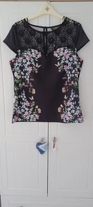 Lipsy black lace print cap sleeve top size 12 - Picture 1 of 5