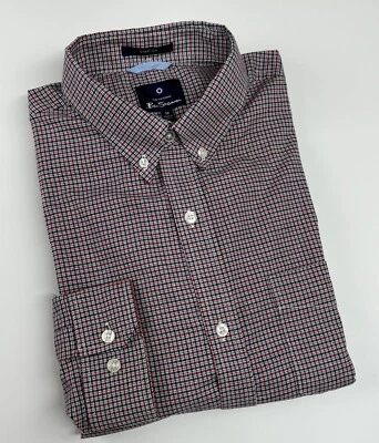 Camisa de vestir Ben Sherman para hombre manga larga con botones roja blanca azul a cuadros mediana Foto 1 de 4