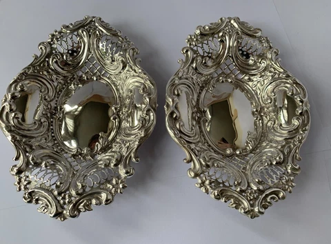 Pair of Victorian Pierced Sterling Silver Bonbon Dishes by The Alexander Clark Cover