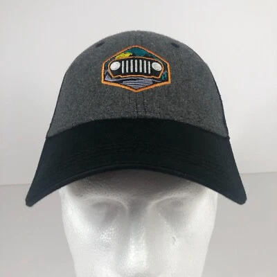 Jeep Wrangler Hat Cap Strap Back Black Gray Embroidered Graphic Mesh Buck Wear - Image 1 of 4