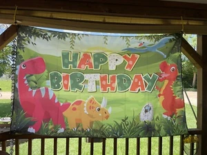 Dinosaurier Geburtstag Banner Kinder Dekor 71"" x 43"" wasserdicht Vinyl (Details lesen) - Bild 1 von 8