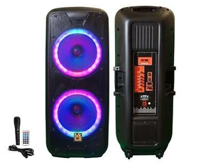 MR DJ 215BTA+ Dual 15" 5000W Battery Powered Bluetooth Speaker Microphone Party - Picture 1 of 8