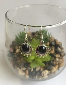 Sehr Süsse Silber Ohrringe mit Schwarze Onyx Stein Echte Silber 925 - Bild 1 von 1