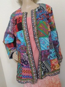 Vintage Woman’s Blazer Jacket Size 3 XL Brocade Patch FABRIC Handmade Lined Open - Picture 1 of 10